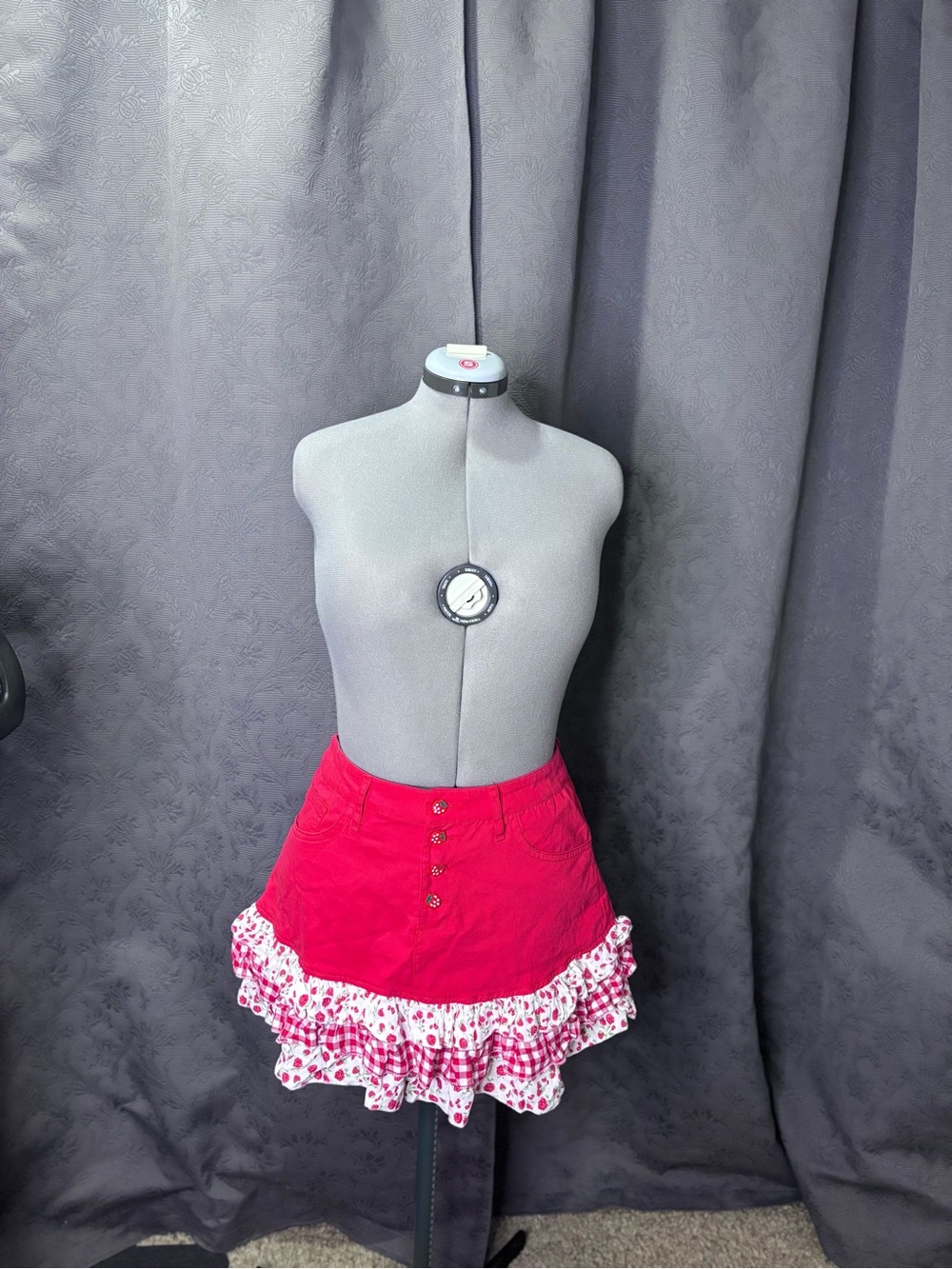 Women's Pink Ruffle Mini Skirt with strawberry Trim